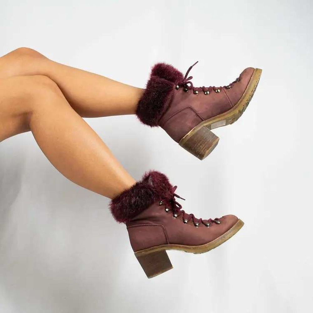 Steven by Steve Madden Huck Burgundy Faux Fur Western Boots Chunky Heel Womens 8
